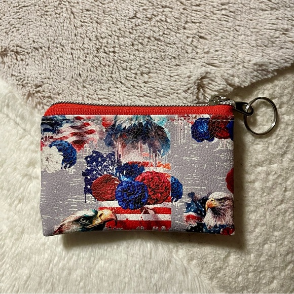 Jakari Mini Zipper Pouch/Coin Purse with Key Ring-Americana Floral - Picture 2 of 4